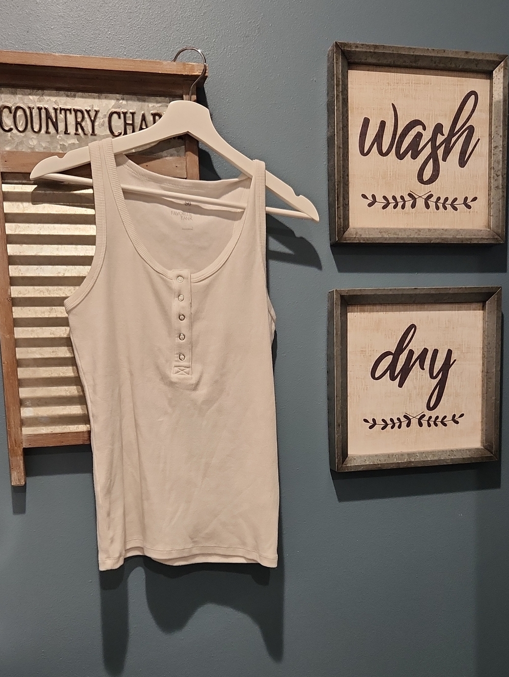 SO Cream Henley Tank Top with Button Placket